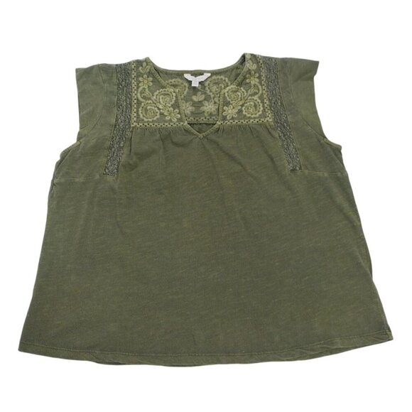 Lucky Brand Green Embroidered Sleeveless Top S/P Lightweight Boho Style, NWOT - Picture 1 of 7